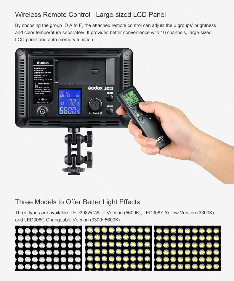 Godox Led 308c 相机闪光灯双色电池 Led 光供电摄影工作室 Led 影棚视频灯 Buy 摄影照明，电池 Led灯，电池供电