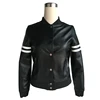 Classic black and white PU leather jacket women faux leather fashion clothing with thread