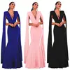 Amazon best selling women evening party dress ladies sexy v neck fishtail gown with cappa