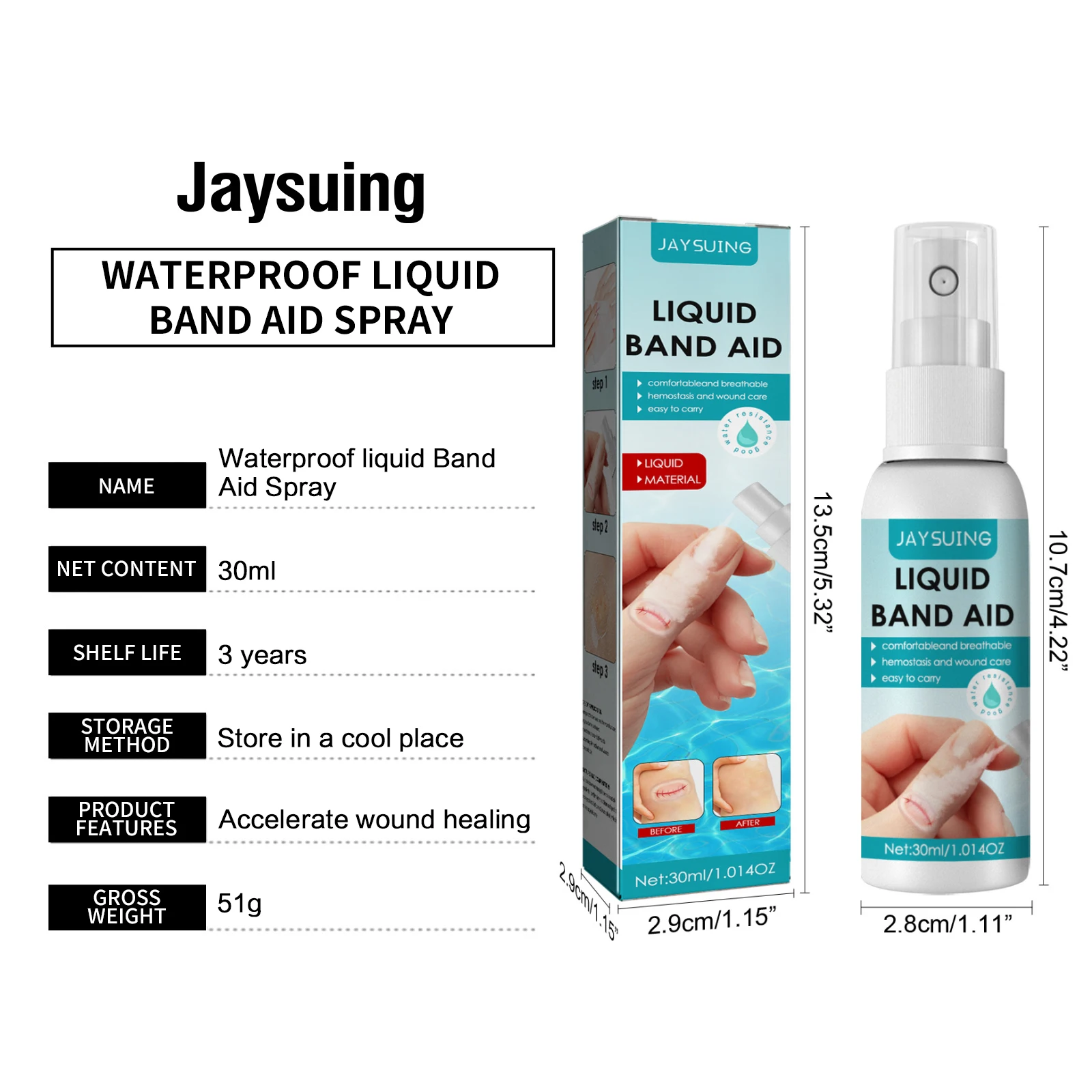 Jaysuing Transparent Waterproof Spray Bandaid First Aid Liquid Bandage