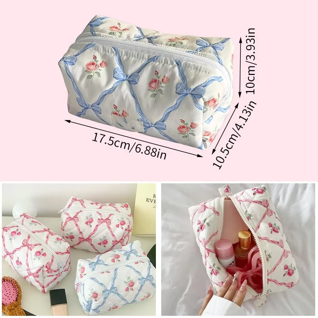 product super fashion cotton fabric makeup organizer cute bowknot jewelry cosmetic storage bag with durable zipper for home travel-101