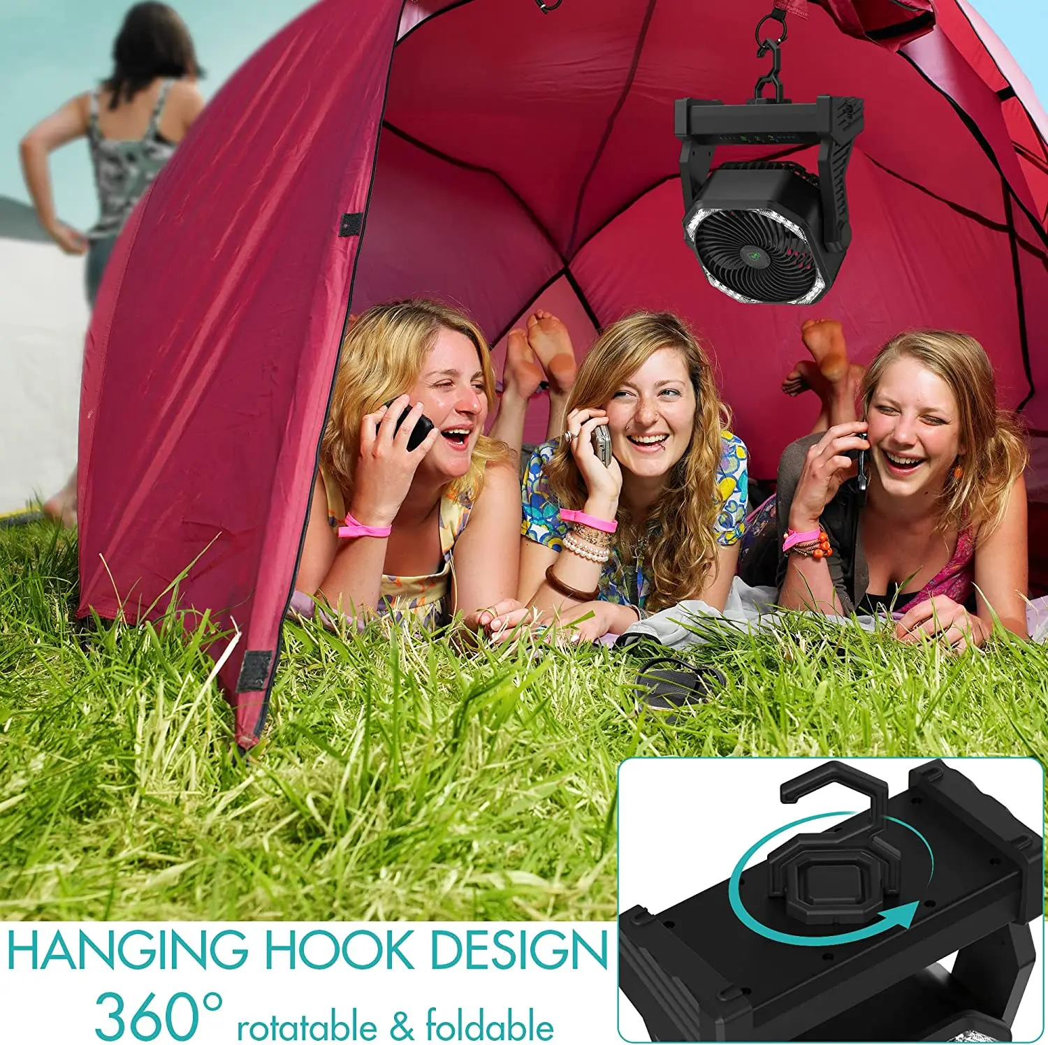 Camping Fan With Led Lantern 8 Inch 20000mah Rechargeable Battery