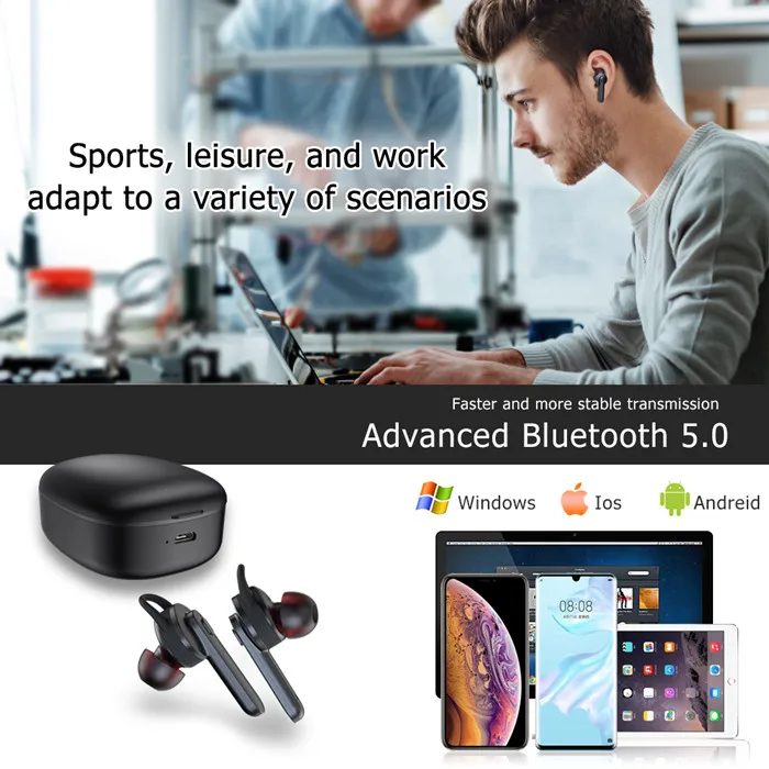 Wireless Stereo Earbuds 5.0 Headphones TWS Sport Wireless Earphone 50H Play Time with Charging Case for Running - ANKUX.COM