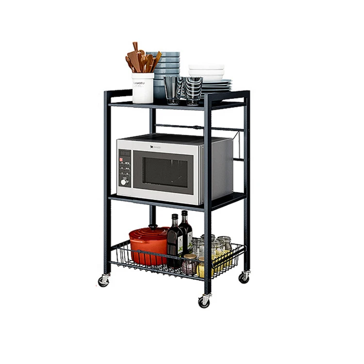 
2-Tier movable kitchen trolley with Kitchen Storage Cart Microwave Storage Shelf Rack 
