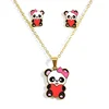 Kawaii jewelry gold plated multi color enamel kids panda necklace earrings set