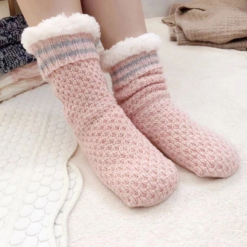 女装女孩防滑可爱 3d 卡通冬季防拖鞋袜子模糊厚冬季拖鞋袜子