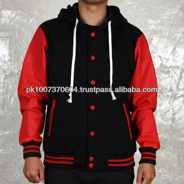 Winter America College Varsity Stylish Black And Red Leather Baseball