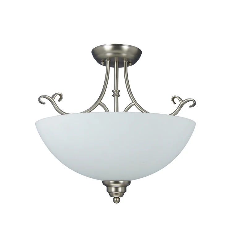 Modern Home Hotel Bedroom Close to Ceiling Light, 2 Light Decorative Satin Nickel Bowl Semi Flush Mount Ceiling Light