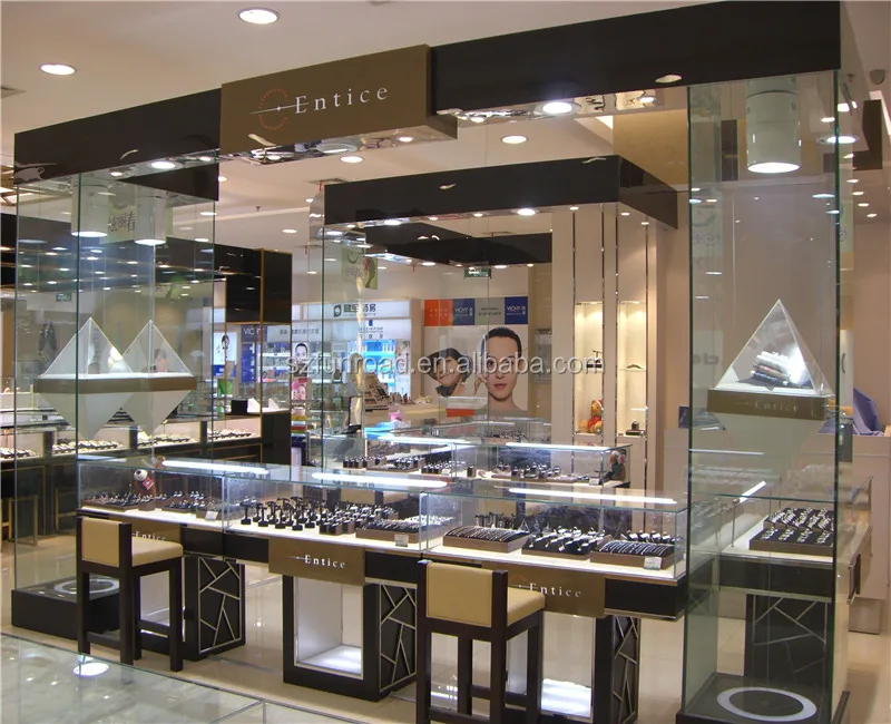 Shopping Mall Glass Customized Showcase Jewelry Display Kiosk