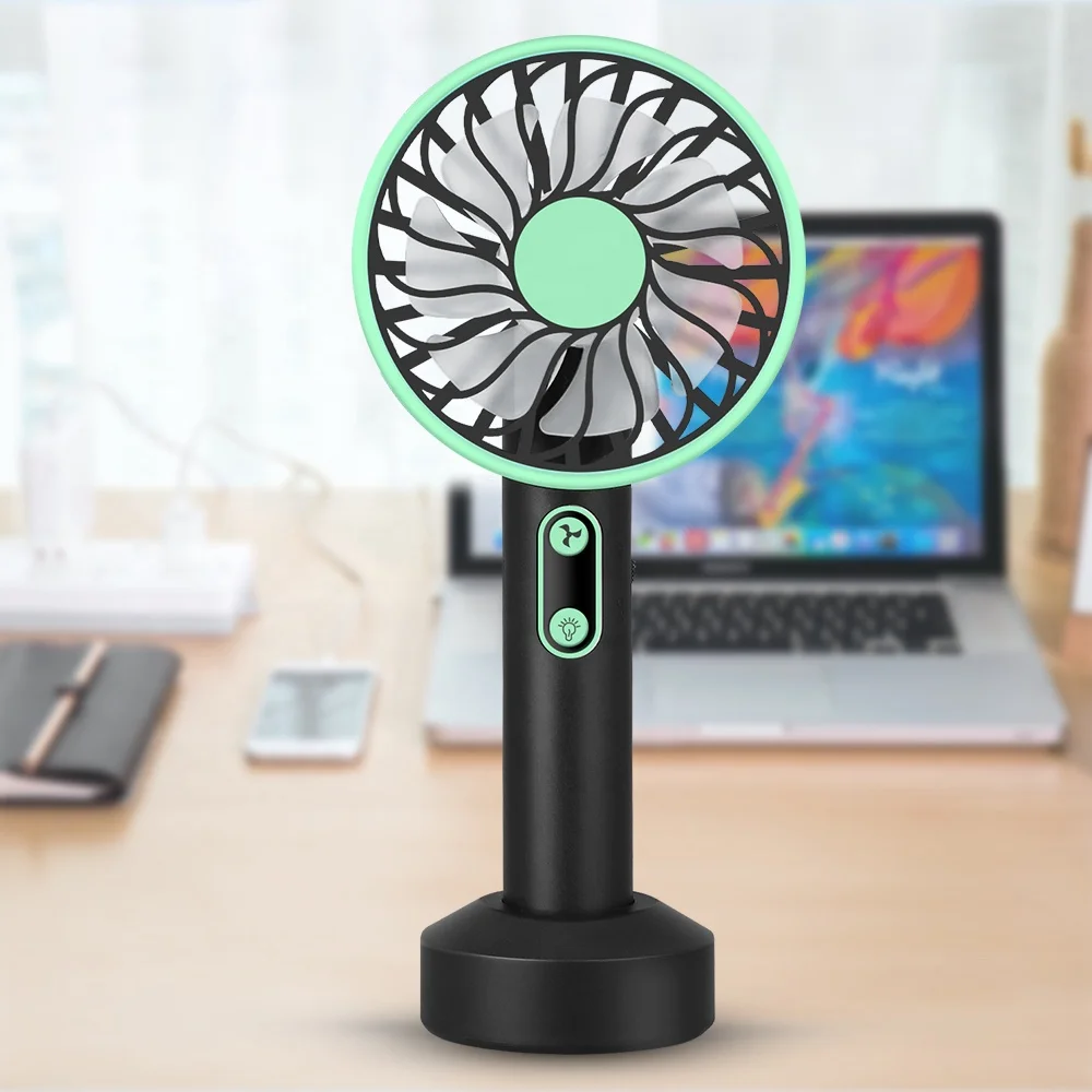 Small Held Cooling Rechargeable Table Handle Electric Stand Hand  Desk Mini USB Portable Fans with Led Light