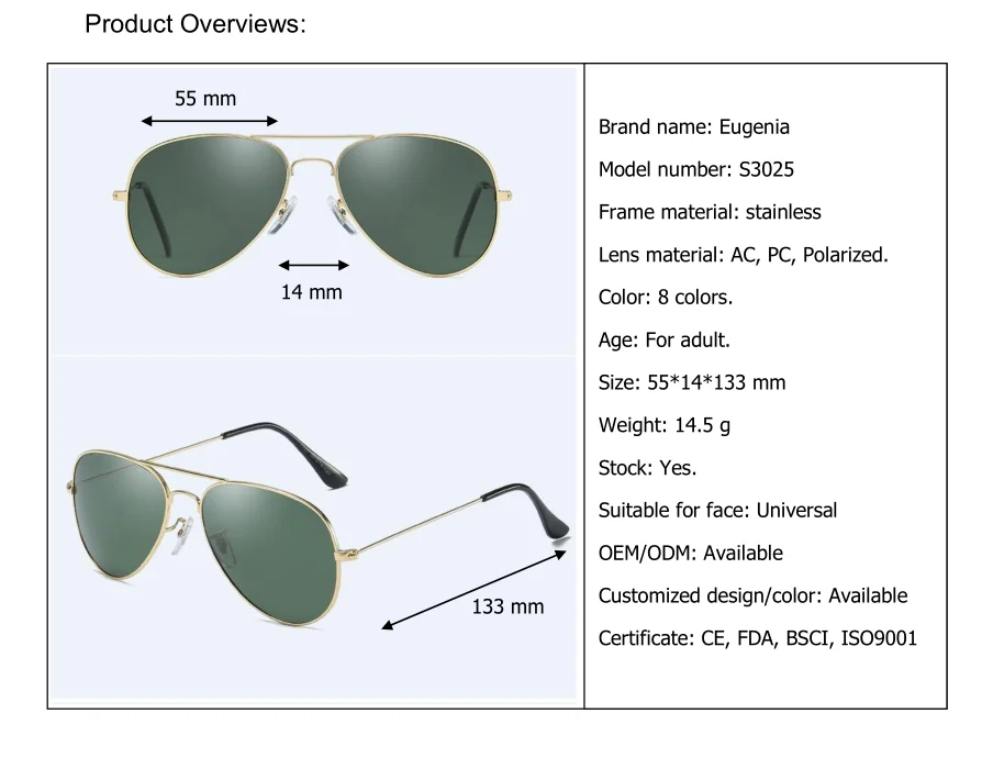 EUGENIA 2020 custom logo sun glasses polarized mens sunglasses