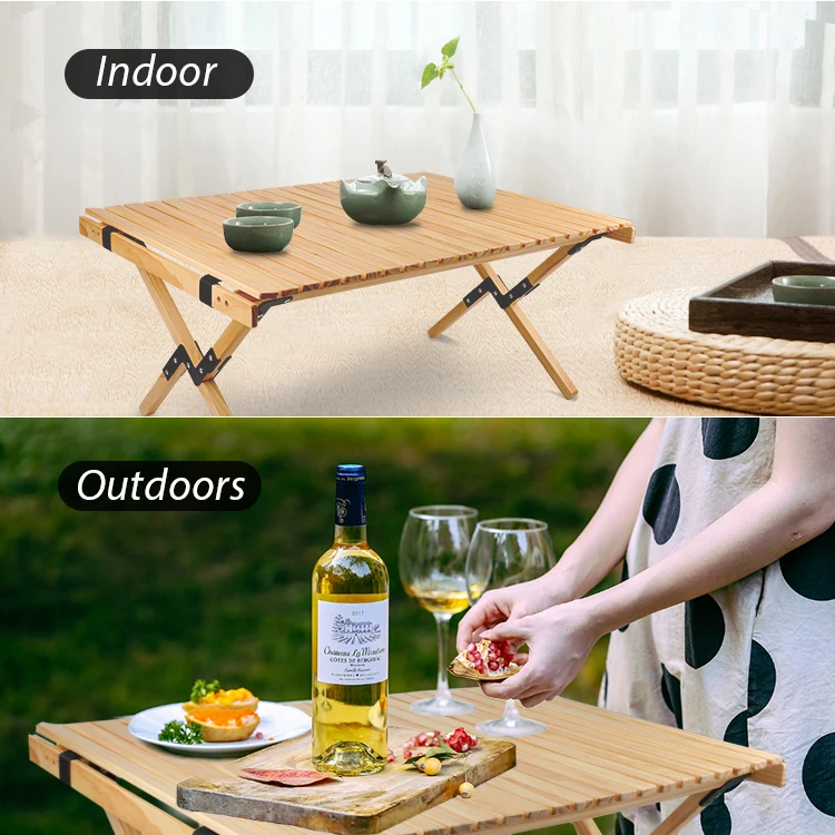 Folding Solid Wood Table Camping Portable Foldable Outdoor Picnic Table Cake Egg Roll Wooden Fishing Table Home Furniture