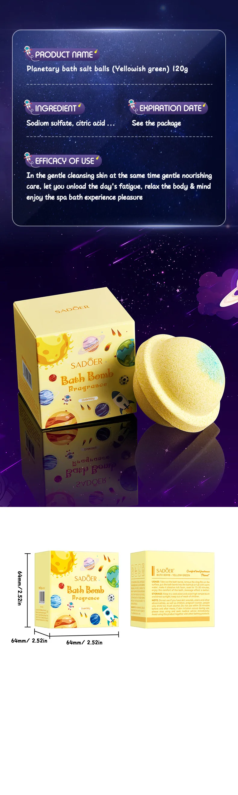 SADOER 120g Full English Planet Bath Salt Ball Natural Rose Lavender Scent Mineral Cross-Border Wholesale for Body Use