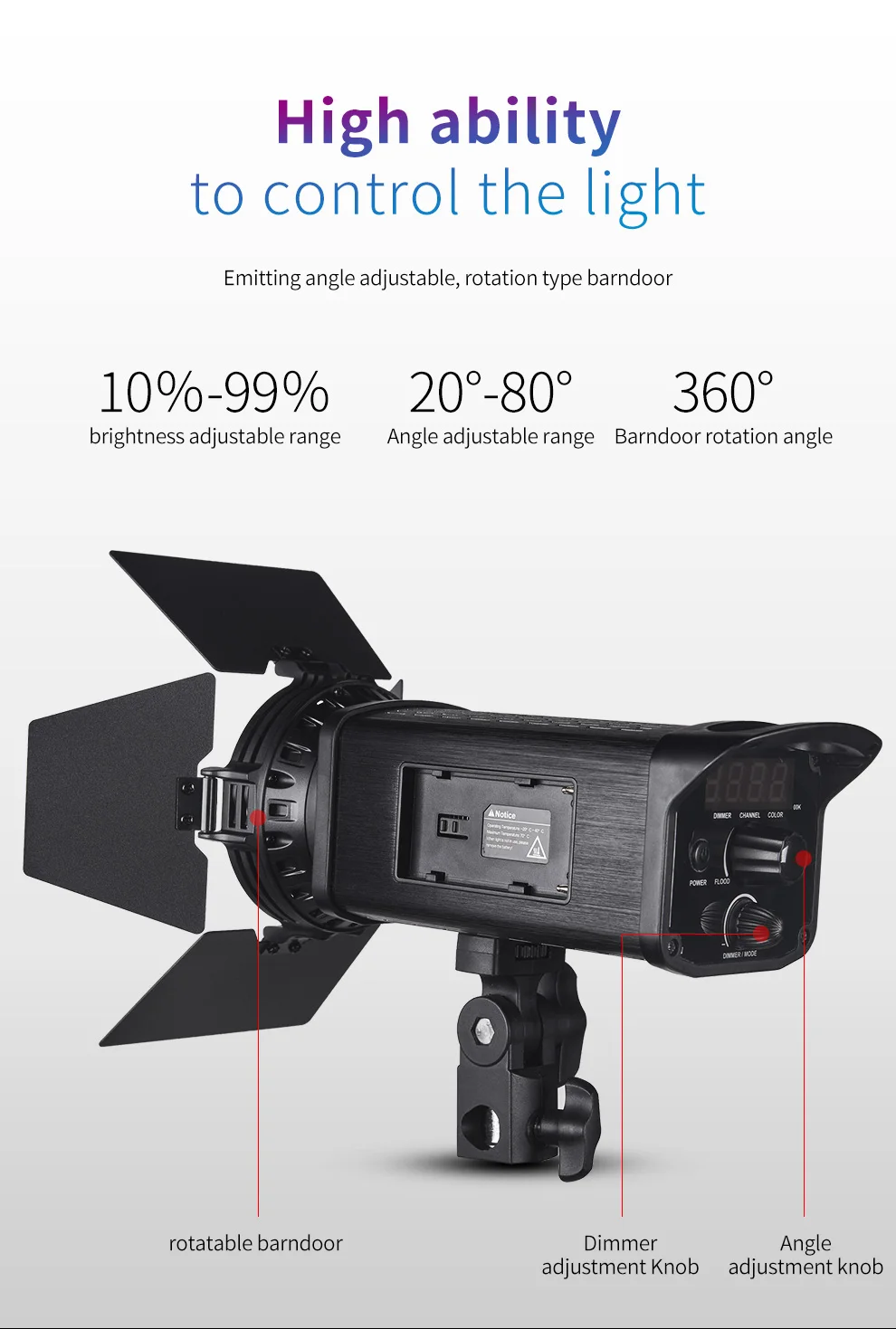 Tolifo 60W Daylight 5600K LED Fresnel Light Studio Video Lighting with Wireless Remote