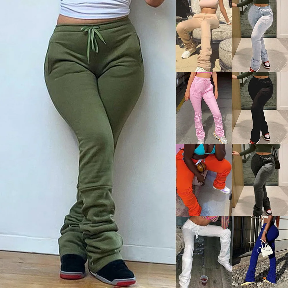 Stacked Leggings Joggers Stacked Sweatpants Women Ruched Pants For Women  Femme Sweat Pants Trousers High Waist Womens Clothing - AliExpress