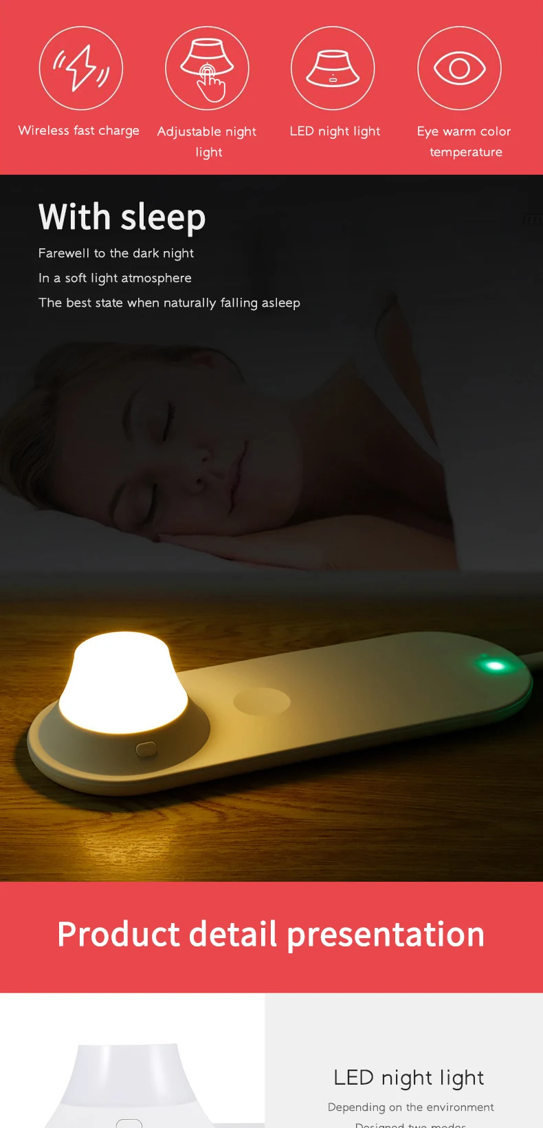 2020 New QI Wireless Fast Charging Station LED Night Lamp With Mobile Phone Wireless Charger Universal Wireless Charger 3 in 1