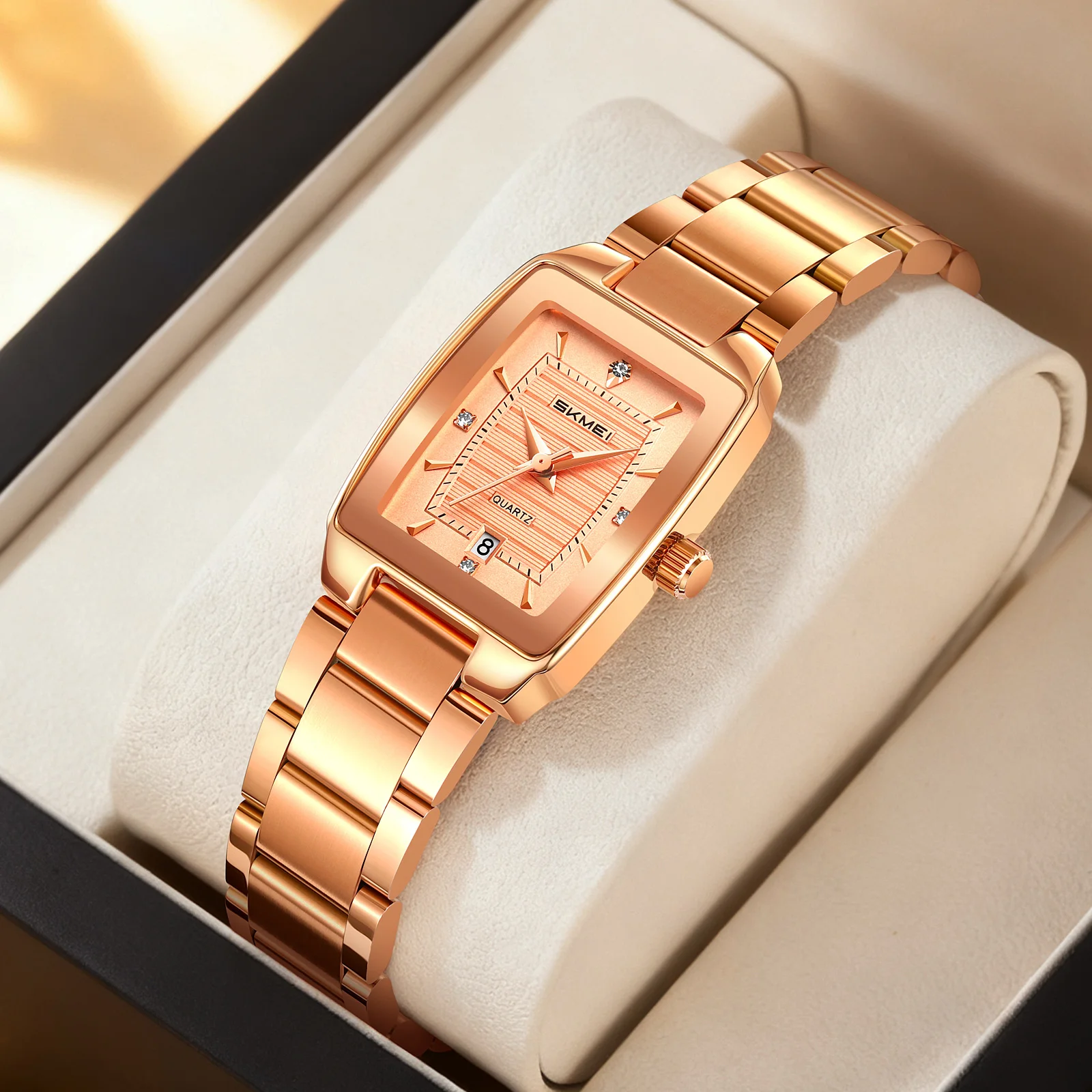 Women\'s Gold Analog Quartz Elegant Slim Strap Rhinestones Bracelet Wrist Watch Luxury Rhinestone Bracelet Strap Women Watches Elegant  main image 3