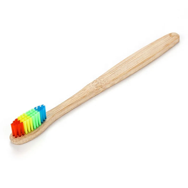 wholesale natural bamboo toothbrush made with rainbow nylon