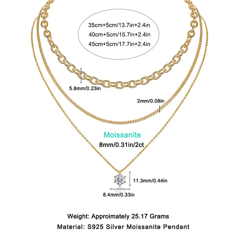 Luxury High-End 925 Sterling Silver Clavicle Chain Diamond Golden Light Moissanite Gold Plating Fine Necklaces