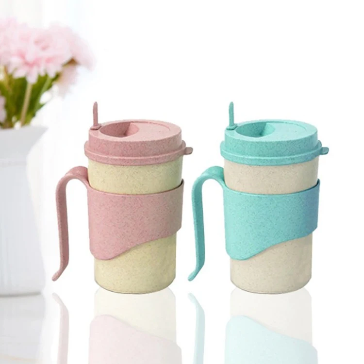 Amazon Top Seller New Trending Popular Products Eco friendly BPA-free Plastic  Water Mug Wheat Straw Coffee Cup with Spoon
