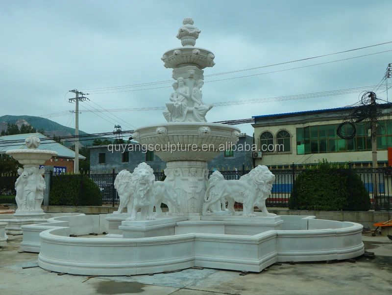 White Marble Water Fountain With Greek Statue Lion Statue For Sale