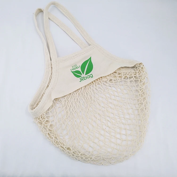 BSCI Factory Promotional Shopping Filter Cotton Net Food Fruit Mesh Bag with Logo 100% Cotton Cotton Woven Handle 2 X 45cm Long