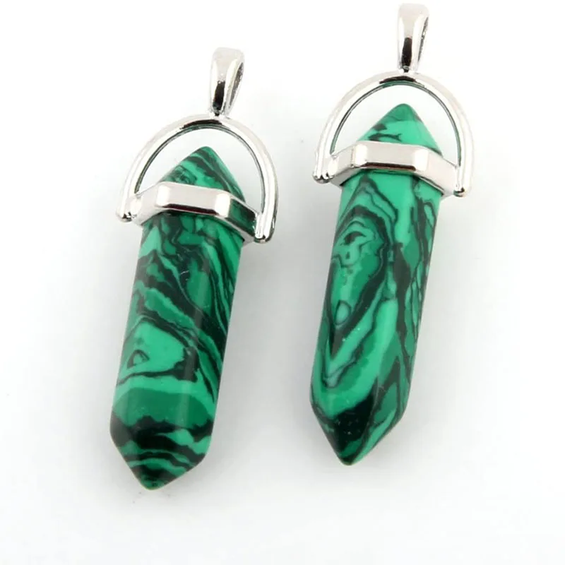 
Hot sale natural Malachite crystal pendulum double point pendant 