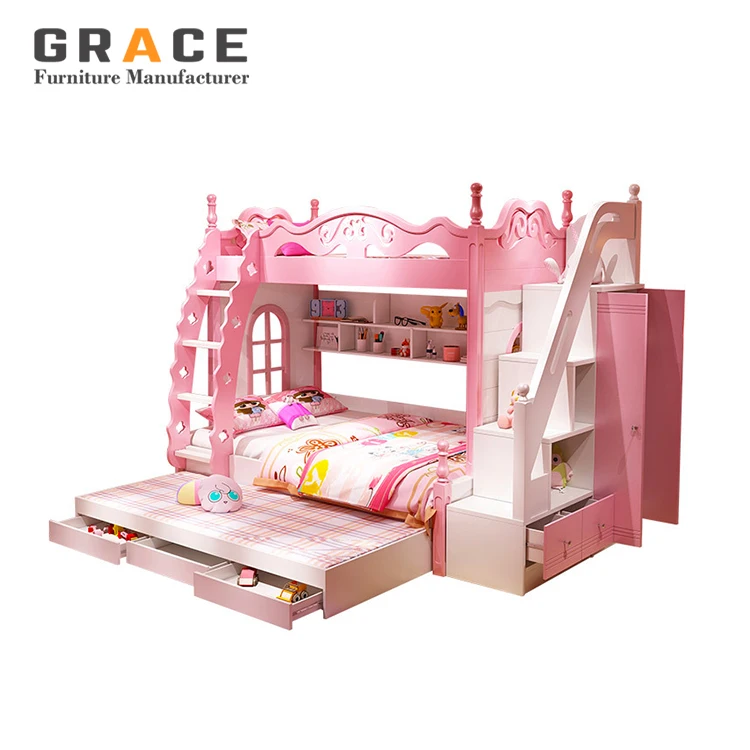Pink Wooden Bunk Children Beds For Kids Room Buy Children Beds