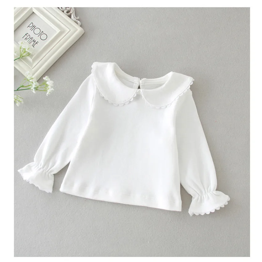 
2020 Autumn Beige Baby Girl Blouse Peter Pan Collar Long-sleeve Infant T-Shirts Princess Baby Tops Clothes for Christening Tee 