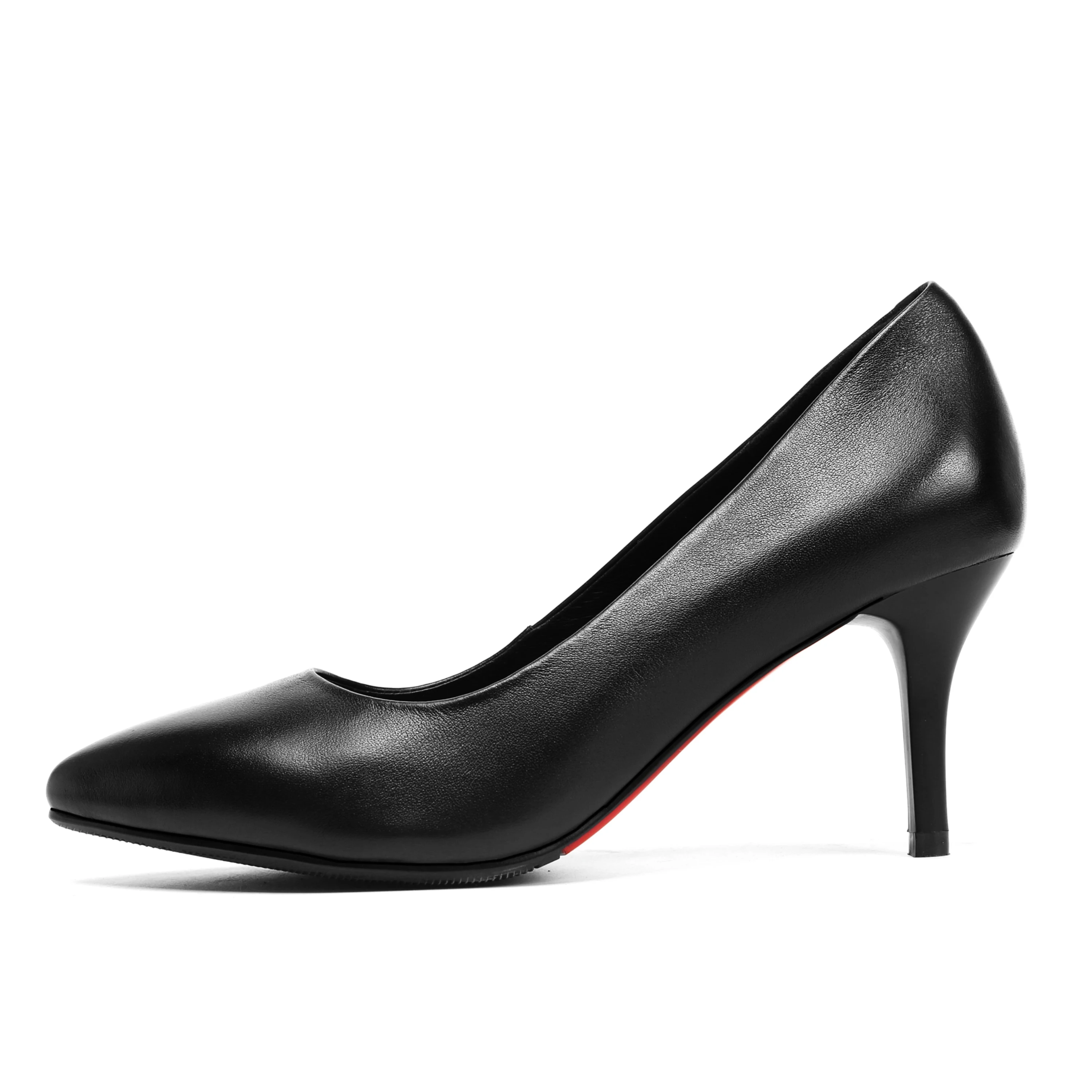 
large size pointed black high quality genuine leather women stiletto sexy mature sexy dress high heels shoes 