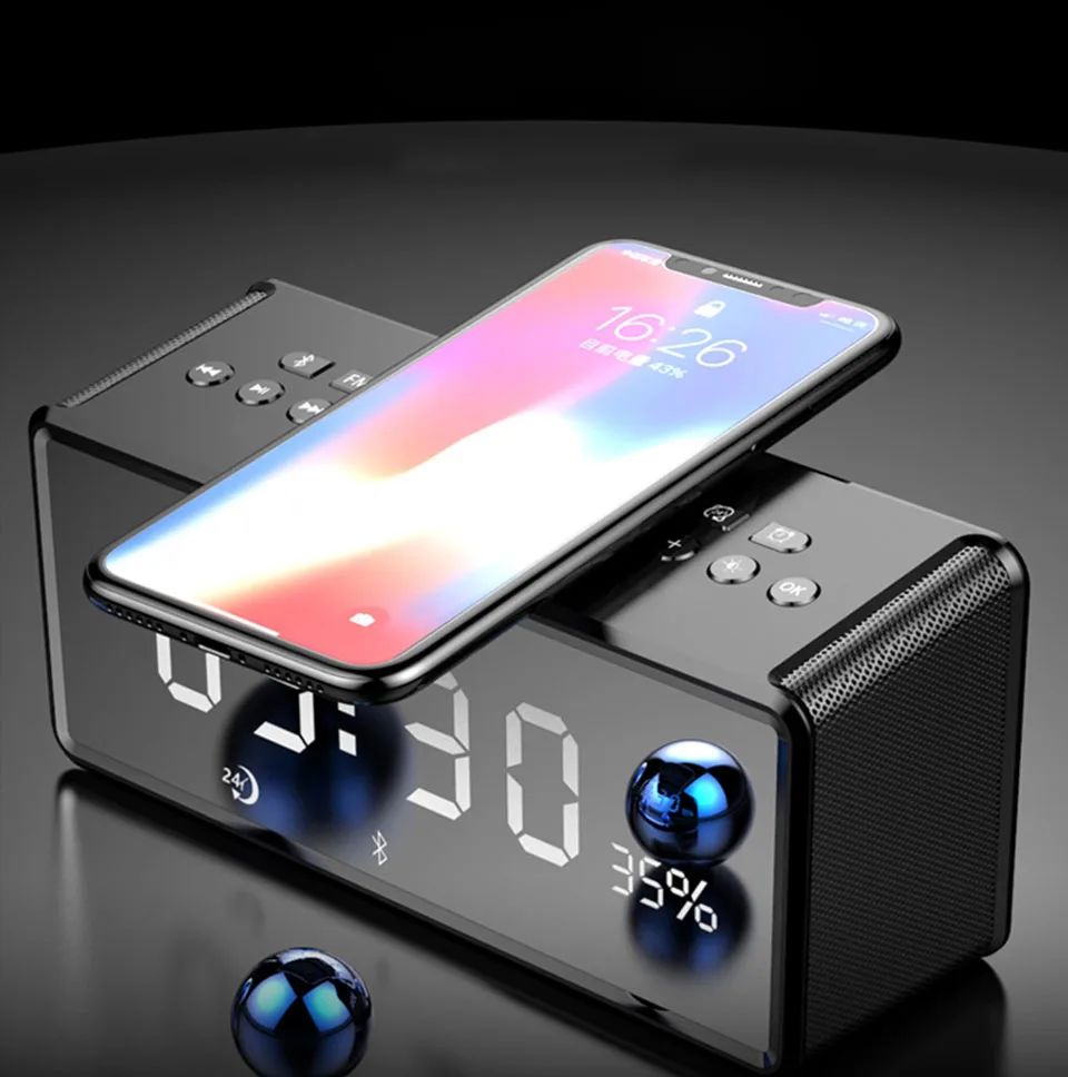 Aomago HIFI Sound Quality FM Radio Wireless Charger Clock Speaker with Mirror Screen Display - ANKUX.COM