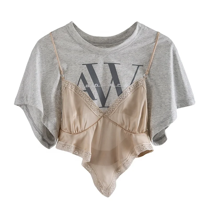 

patchwork Women's T-shirt,2 Pieces