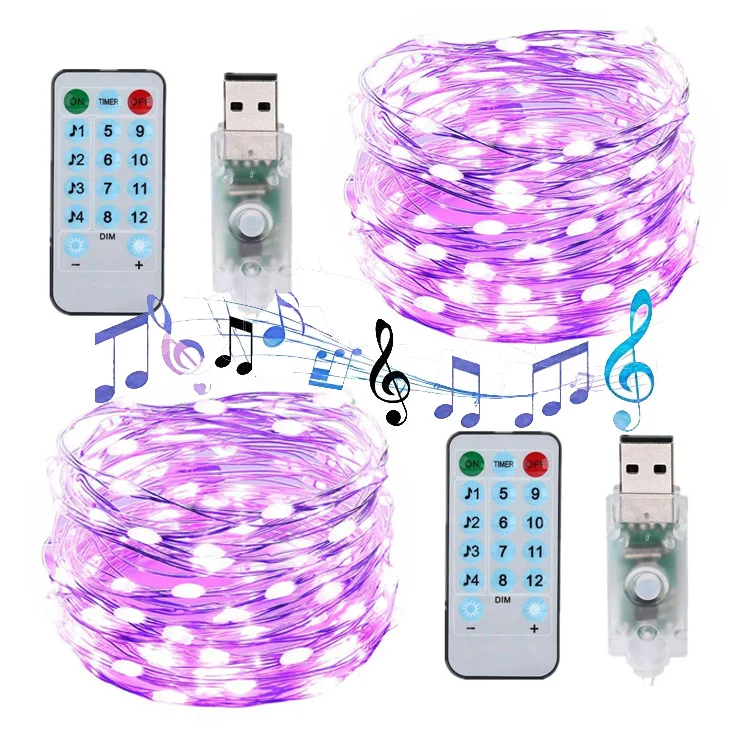 USB led string lights Fairy Lights with Remote for Bedroom Wall Decor Sync Music Setting & 8 Modes with Auto On/Off timer