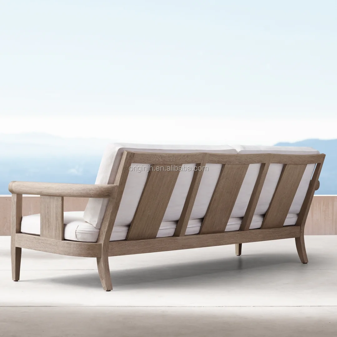 Luxury Sunbrella Patio Relaxing Curved Rolled Design Teak Wooden Sofa