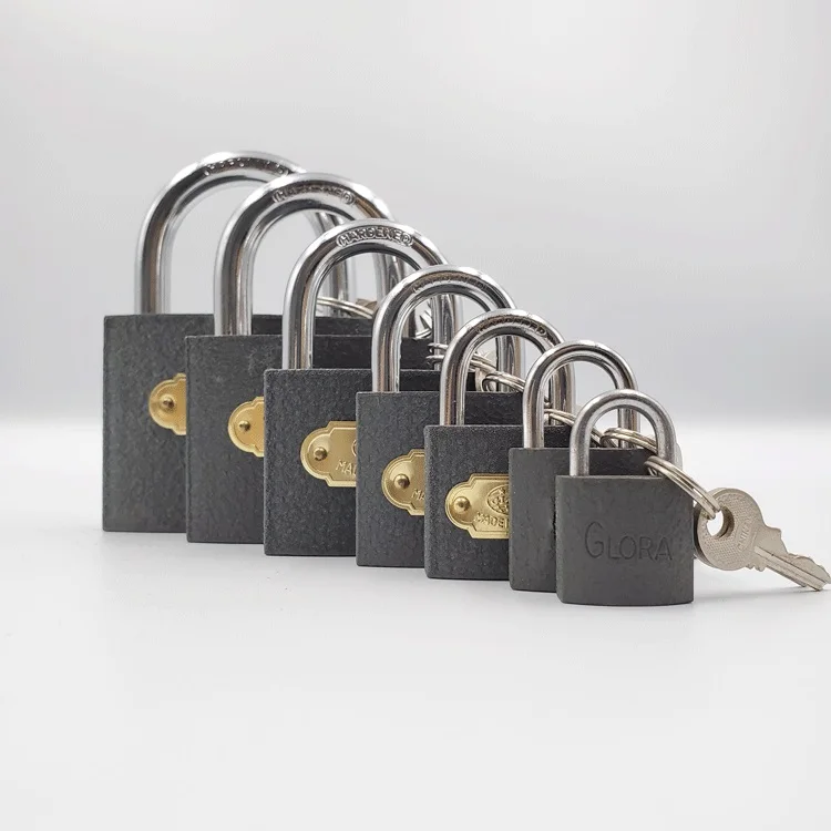 63mm heavy duty pujiang grey color painted iron padlock with brass cylinder