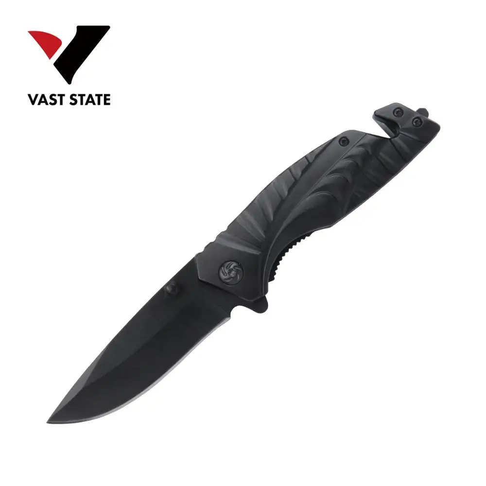 
Wholesale Assisted Black Rescue Pocket Knife with Cutter and Glass Breaker 