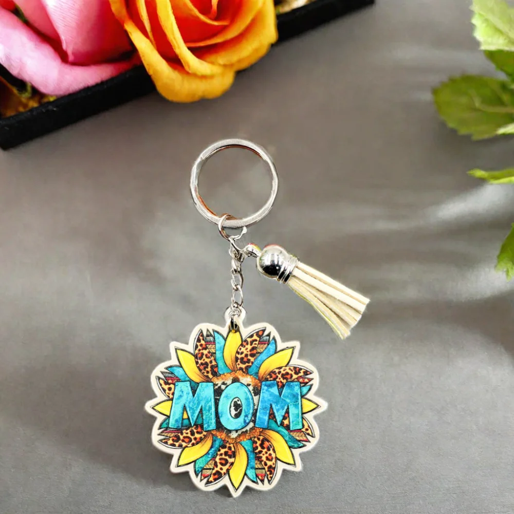 KH1312 New Cross border Sunflower Vintage Mom Keychain MOM Mother's Day Gift Wooden Keychain factory