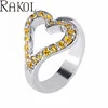 Rakol ZR2547 Nice Hollow Heart Shape Yellow Pink Zircon White Gold Gift Engagement Ring For Women