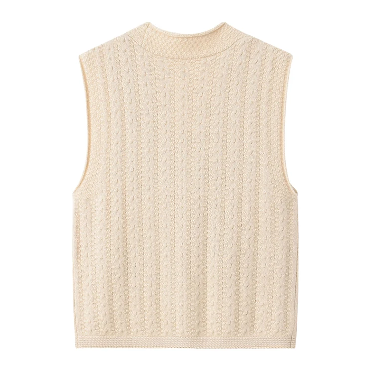 Women's Solid Cable Knit Wool Cashmere V-neck Sleeveless Button Down ...