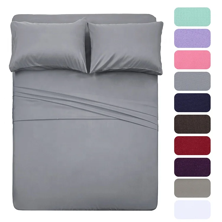 Home Textile Bed Sheet Solid Color Brushed Microfiber Fabric 4 Pcs ...