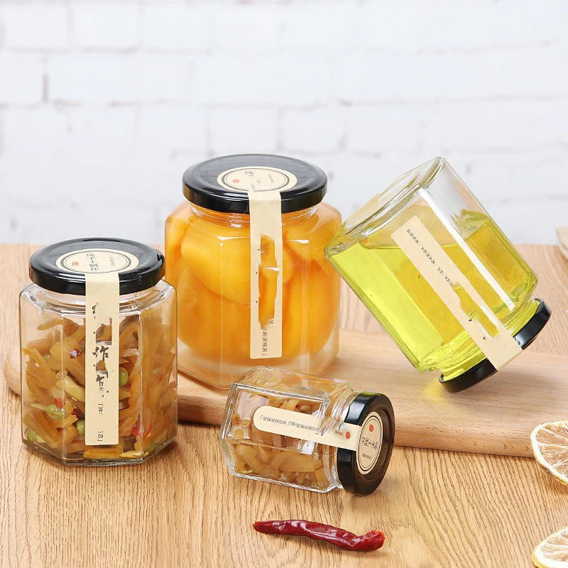 Wholesale Six edge glass bottle pickle Honey jar sealed spiral glass jar manufacture