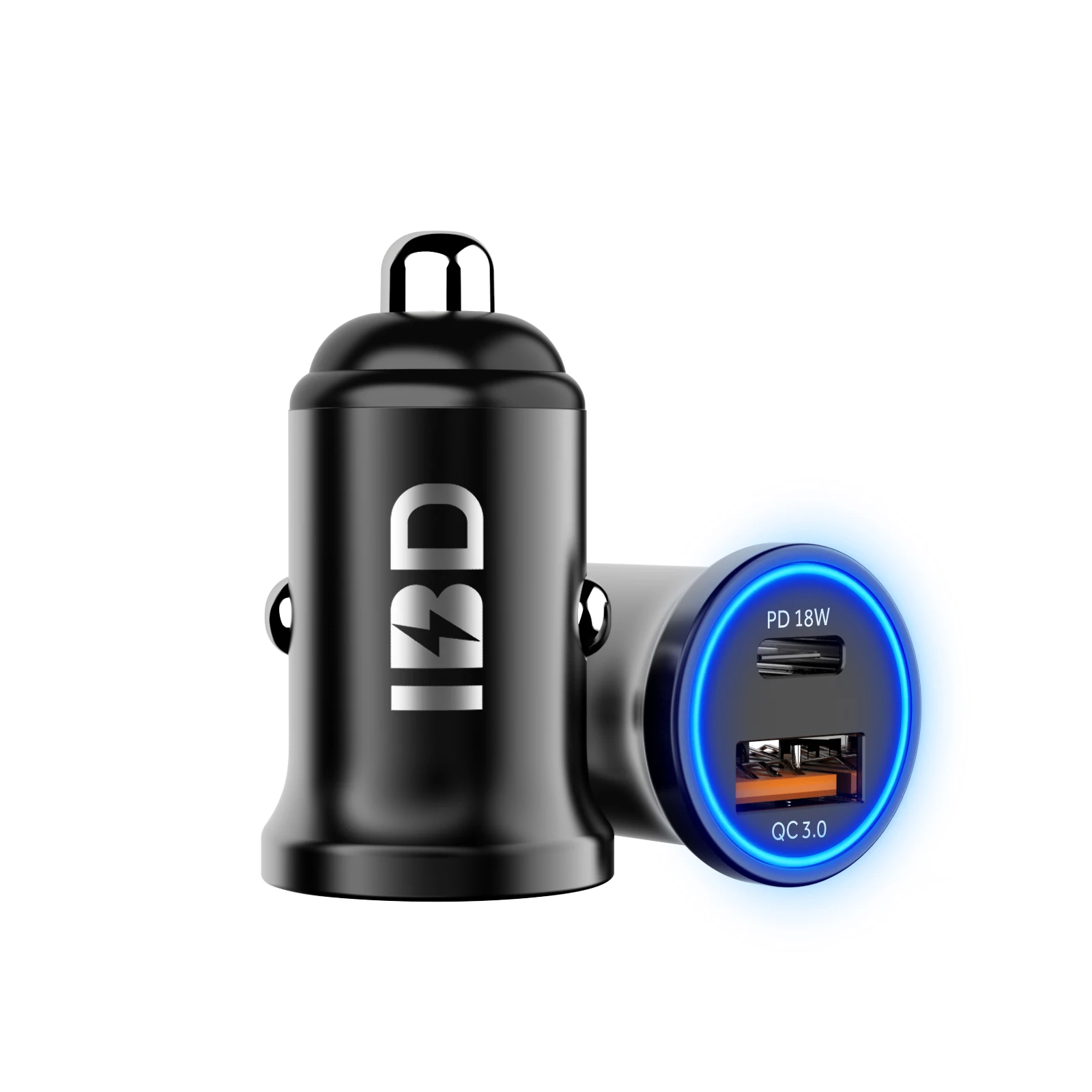 Pd Qc30 36W Dual Usb Ports For Usb Car Charger with led round