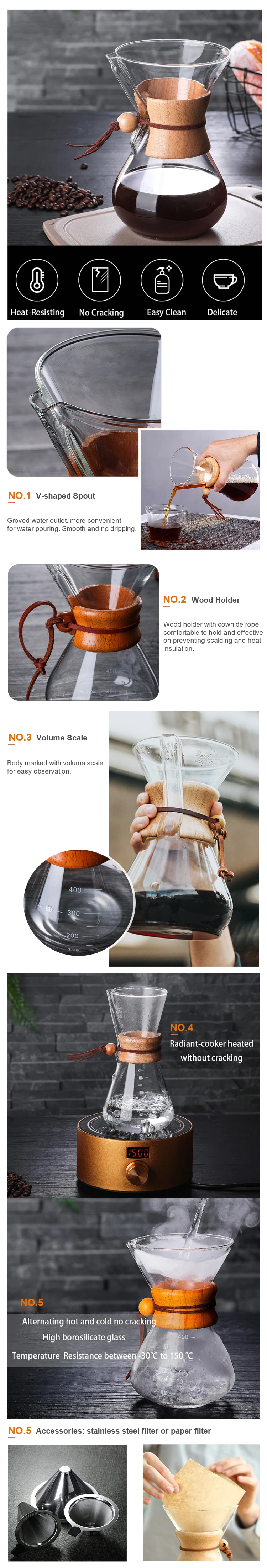 400ml Coffee Pot Heat Resistant Glass Coffee Maker Espresso Coffee Drip Brewing Machine, Clear