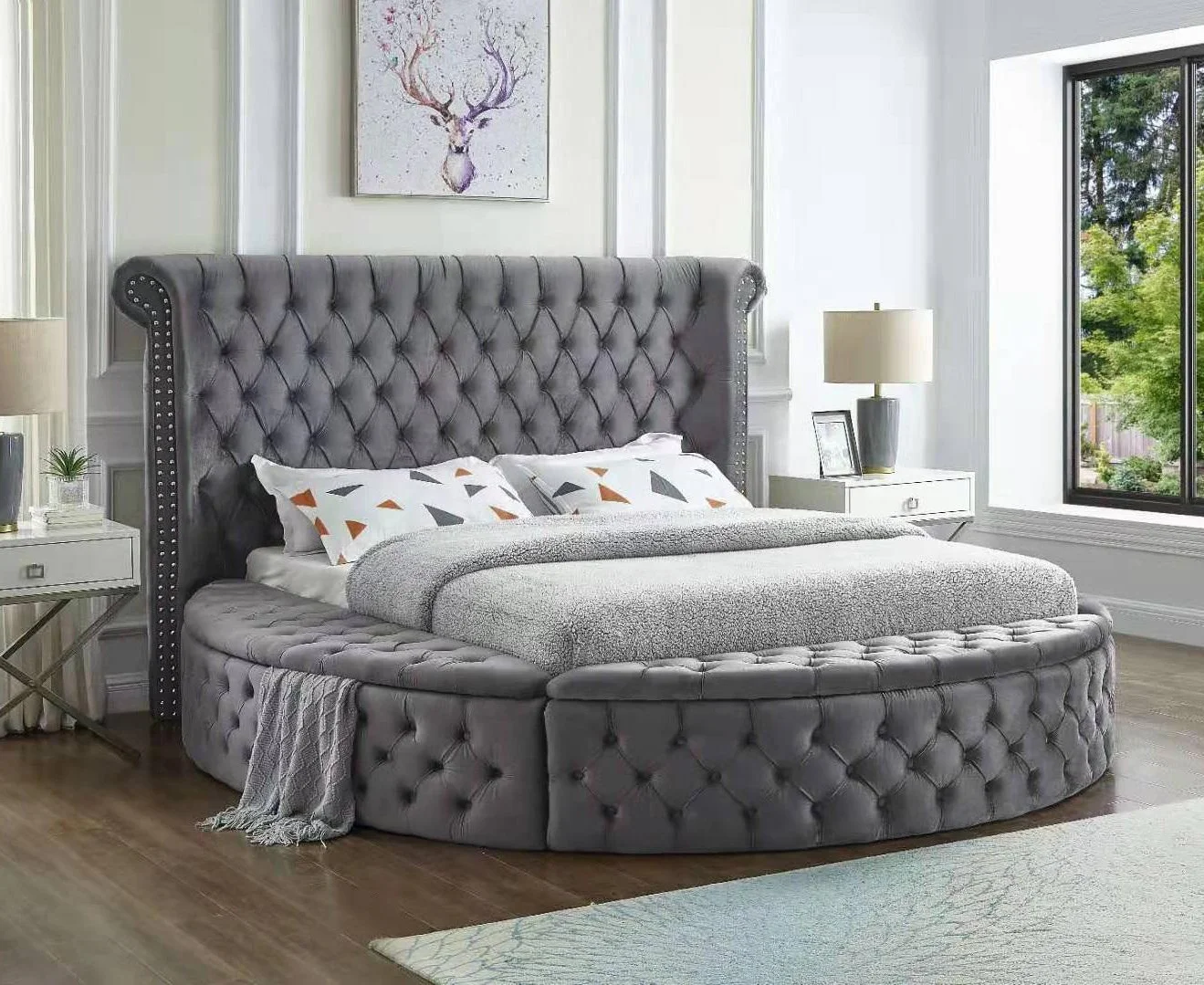 Modern Bed Frame Bedroom Sets Velvet Upholstered Platform Queen King