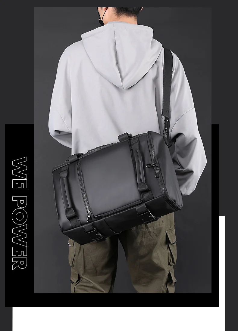 Men's Large Capacity Waterproof GPS Backpack Multifunctional PU Laptop Bag Zipper Handheld Business Travel Crossbody Polyester