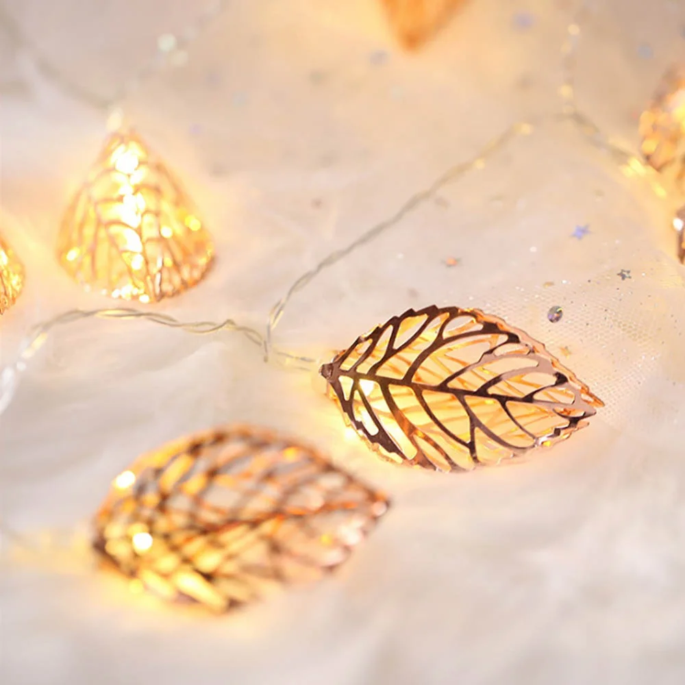 Amazon hot sell 10 LEDs Battery operated Golden Iron Leaf Led String Light for Christmas home party decor