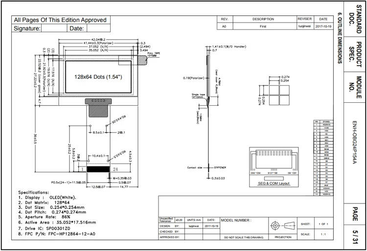 1.54 Inch 128x64 Monochrome I2c Oled Display - Buy Oled Display,Oled ...