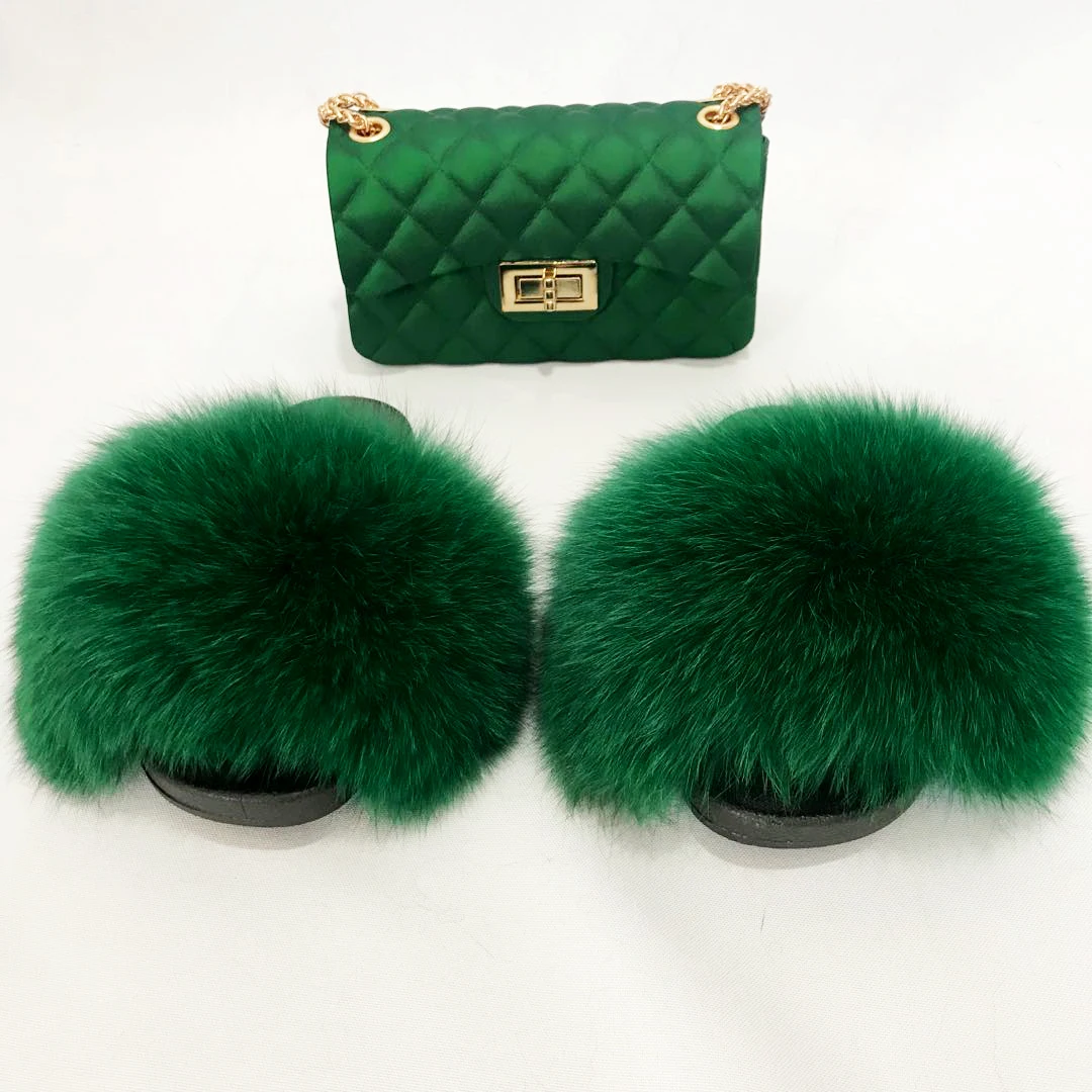 green fur slippers