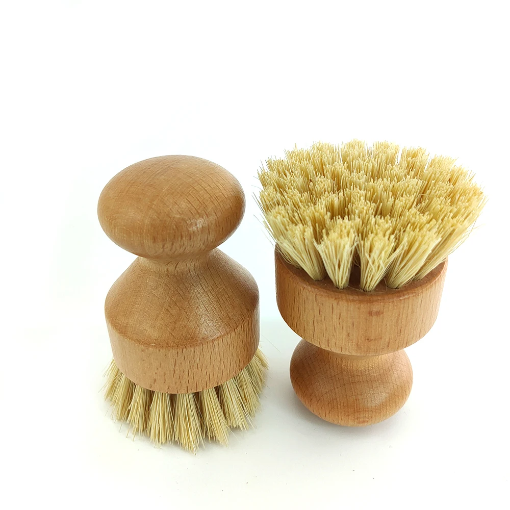 Bamboo Round Mini Palm Scrub Brush Natural Bamboo Stiff Bristles Wet