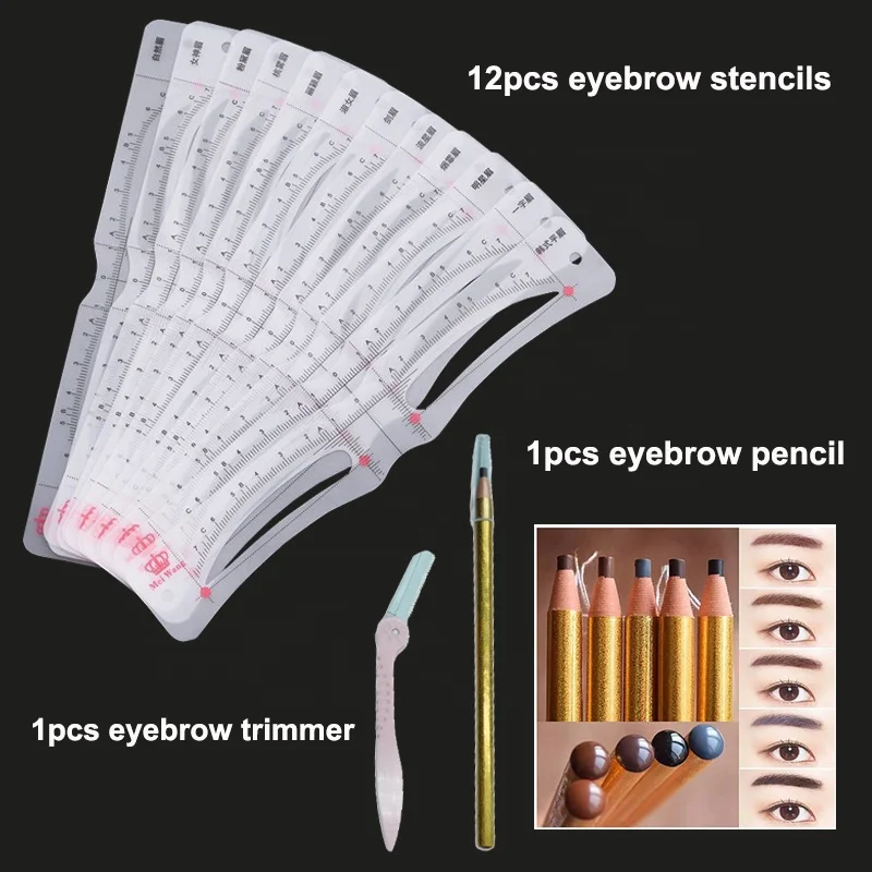 12 Shapes Eyebrow Stencil Head Strap Eyebrow Ruler Measure Shaping